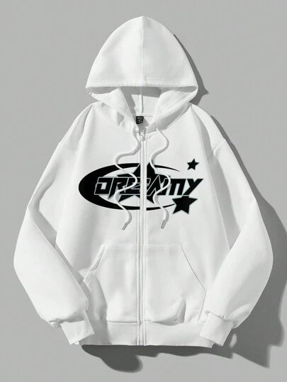 Coolane Casual Star & Letter Loose Fit Pullover Hoodie Zipper Sweatshirt Dla Kobiet, Jesień/Zima, Długie Rękawy